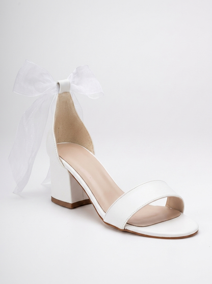 Hera - White Wedding Sandals with Ribbon