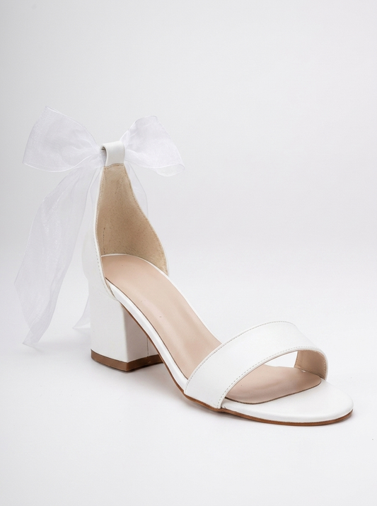 Hera - White Wedding Sandals with Ribbon