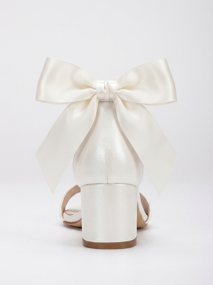 Hera - Ivory Wedding Heels with Ribbon