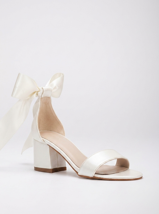 Hera - Ivory Wedding Heels with Ribbon