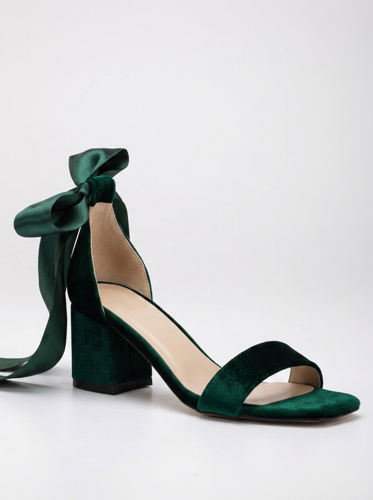 Hera - Emerald Green Sandals with Ribbon