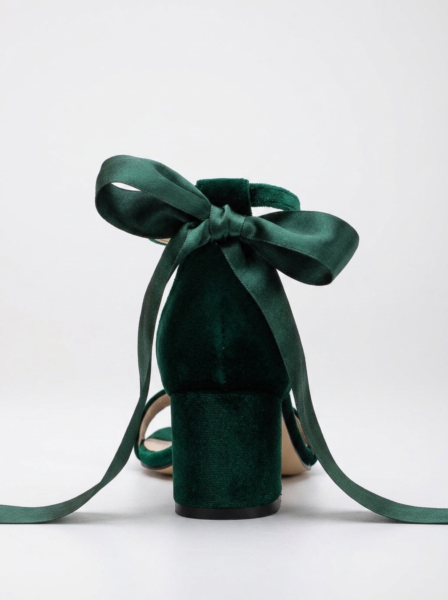 Hera - Emerald Green Sandals with Ribbon
