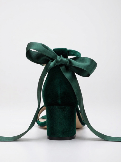 Hera - Emerald Green Sandals with Ribbon