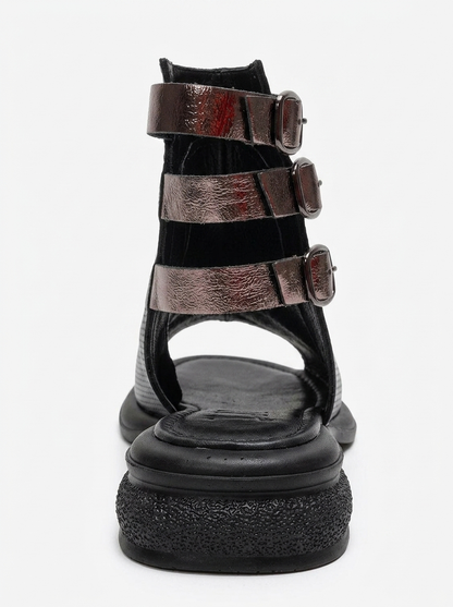 Carina - Black Genuine Leather Side-Zip Sandal (Women)