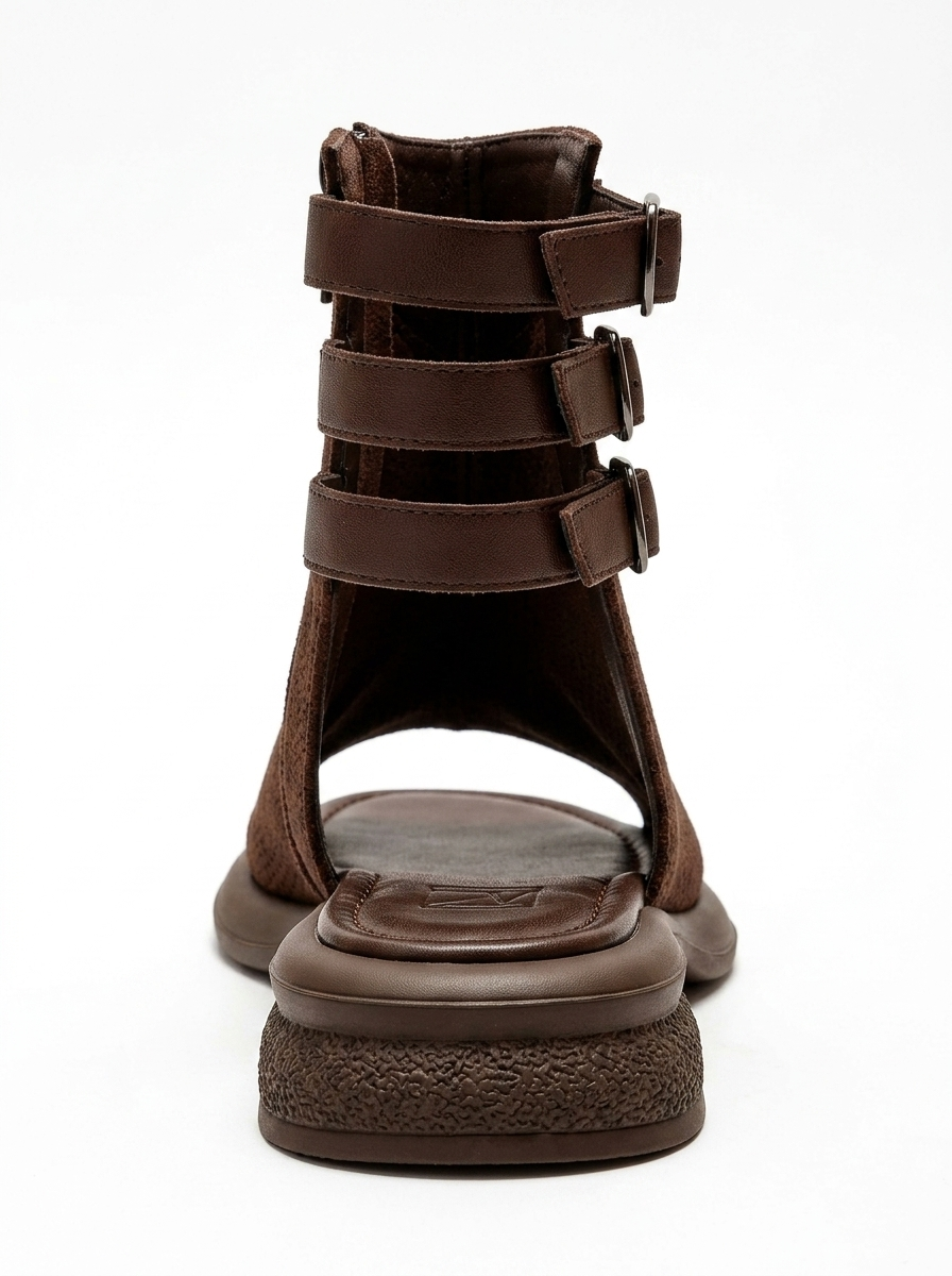 CARINA - Brown Genuine Suede Leather Side-Zip Sandal (Women)