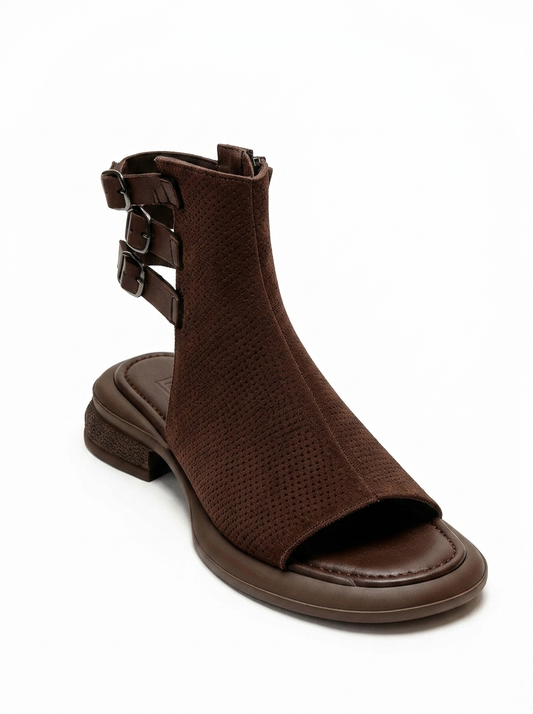 CARINA - Brown Genuine Suede Leather Side-Zip Sandal (Women)