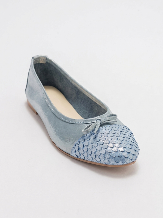 02 - Blue Glitter Genuine Leather Ballet Flat (Women)