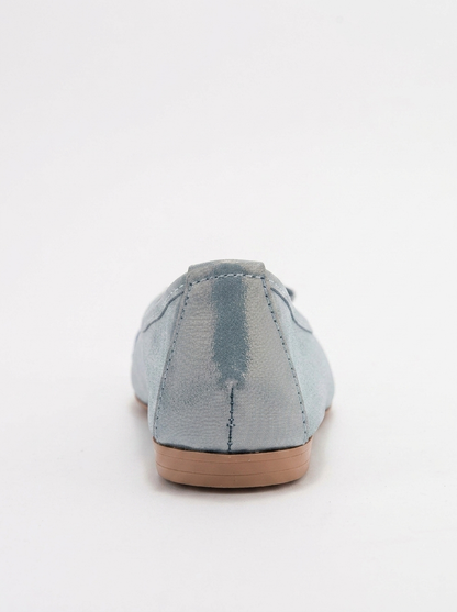 02 - Bailarina plana de purpurina azul de piel auténtica (mujer)