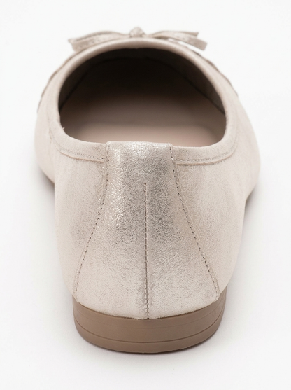 02 - Bailarinas de piel auténtica con purpurina beige (Mujer)
