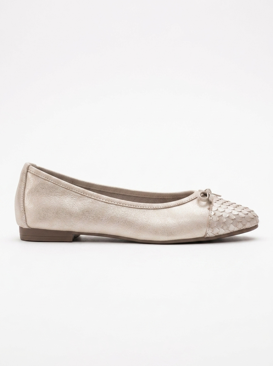 02 - Bailarinas de piel auténtica con purpurina beige (Mujer)