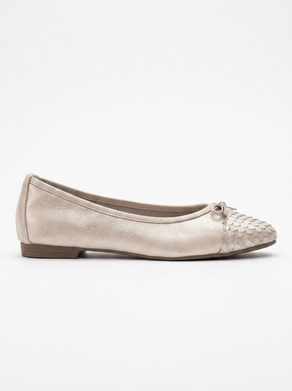 02 - Bailarinas de piel auténtica con purpurina beige (Mujer)