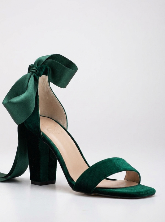 Ariadne - Green Velvet Sandals with Ribbon