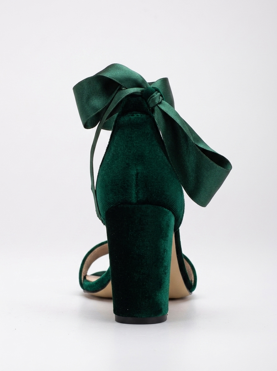 Ariadne - Green Velvet Sandals with Ribbon
