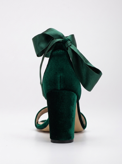 Ariadne - Green Velvet Sandals with Ribbon