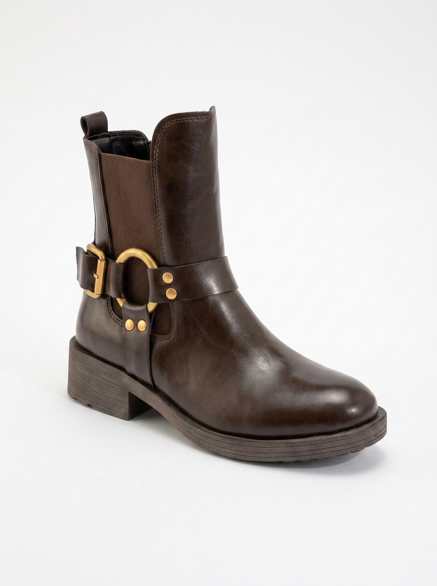 Bota de tobillo con cremallera y hebilla - Piedra (Mujer)