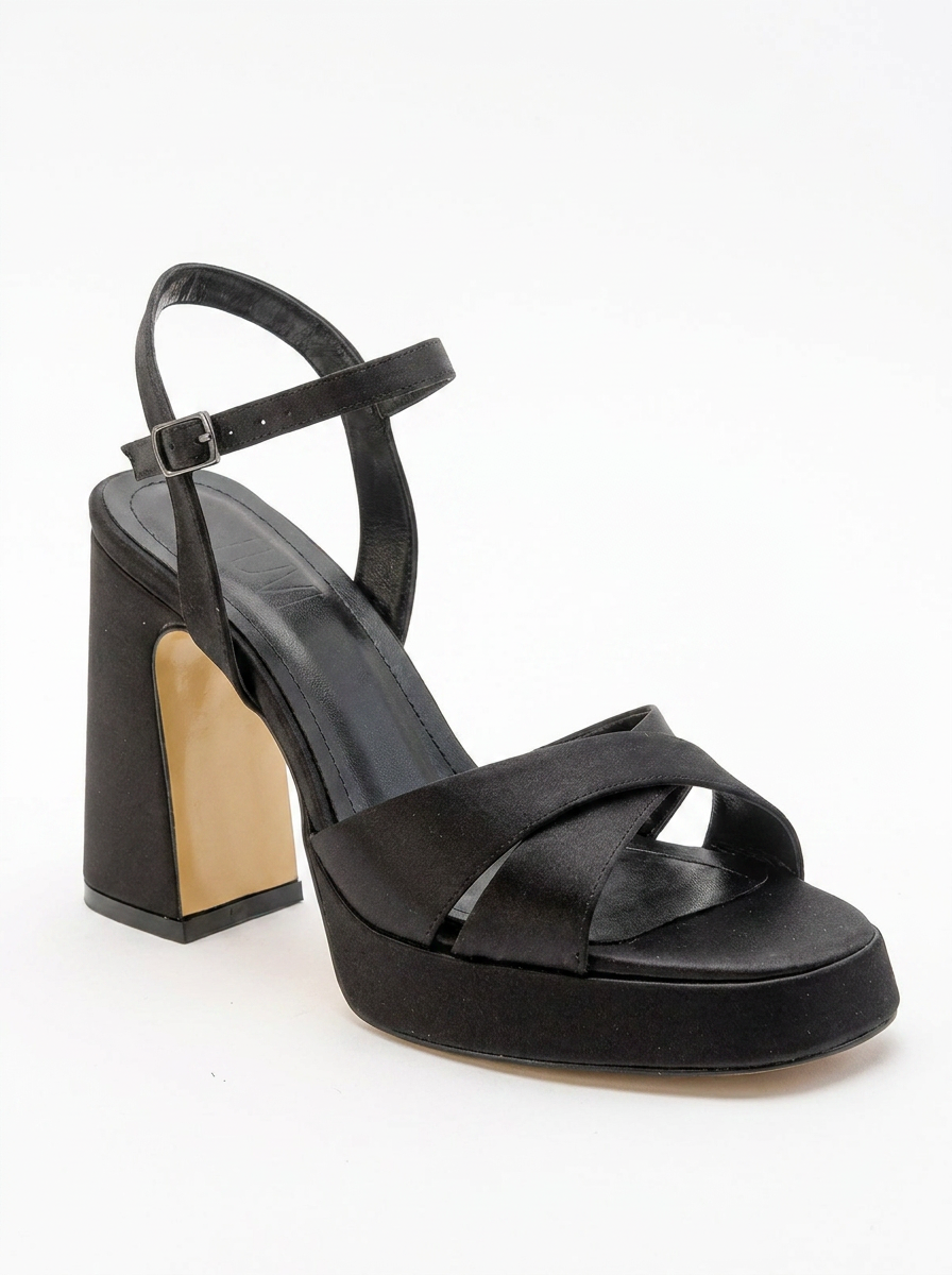 Lello - Black Satin Platform Heel Shoe (Women)