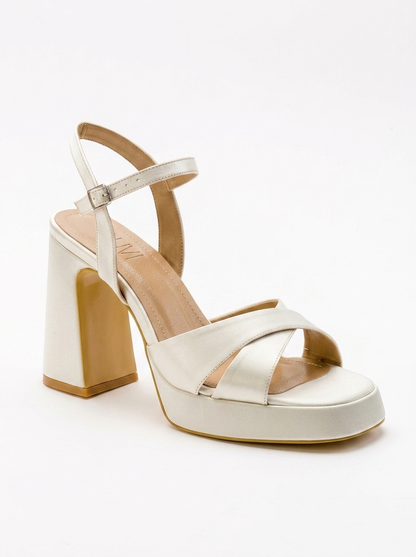 Lello - Ecru Beige Satin Platform Heel Shoe (Women)