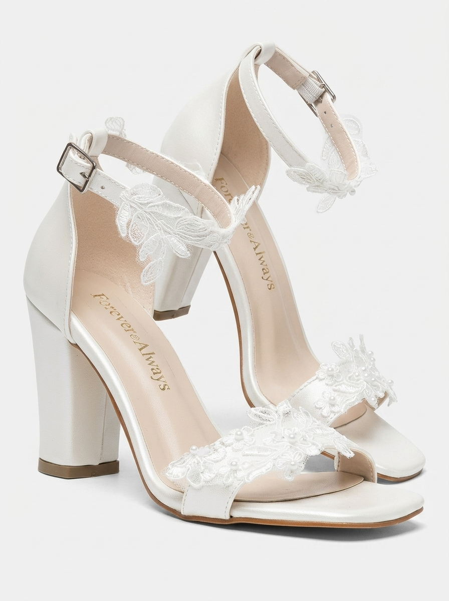 Selia Bridal  Lace Detail Block Heel Wedding Sandals