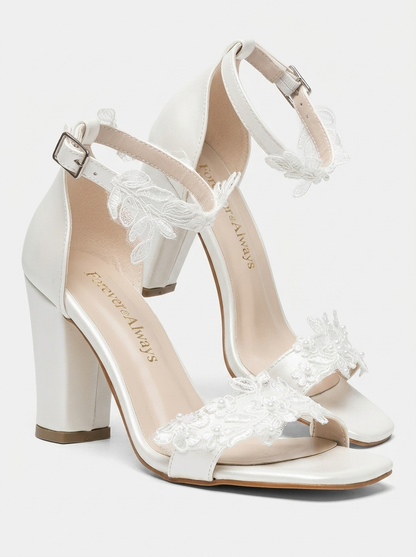 Selia Bridal  Lace Detail Block Heel Wedding Sandals