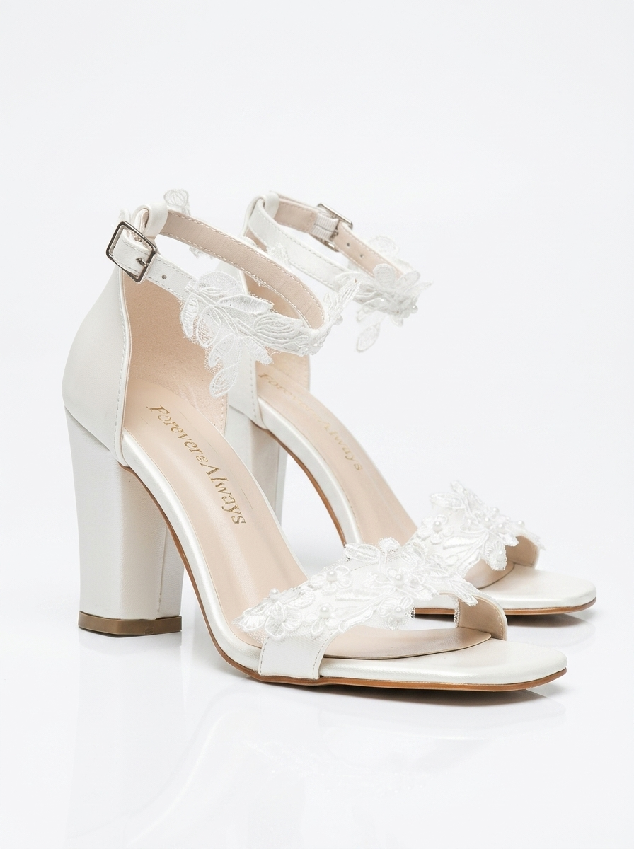 Selia Bridal  Lace Detail Block Heel Wedding Sandals