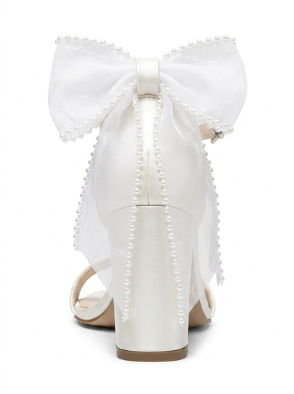Evarose Bow Detail Block Heel Bridal Sandal
