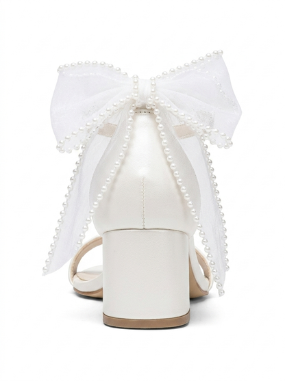 Floraya Open Toe Bow Detail Block Heel Bridal Sandals