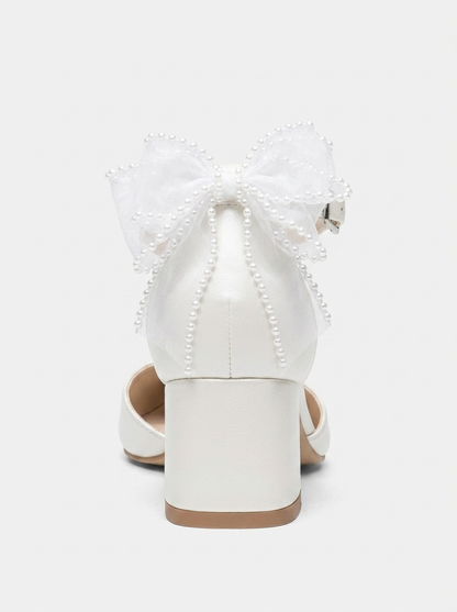 Rosavelle Pointed Toe Bow Detail Block Heel Bridal Sandals