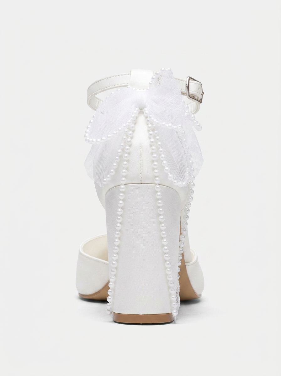 Elvienne Pointed Toe Bow Detail Block Heel Bridal Sandals
