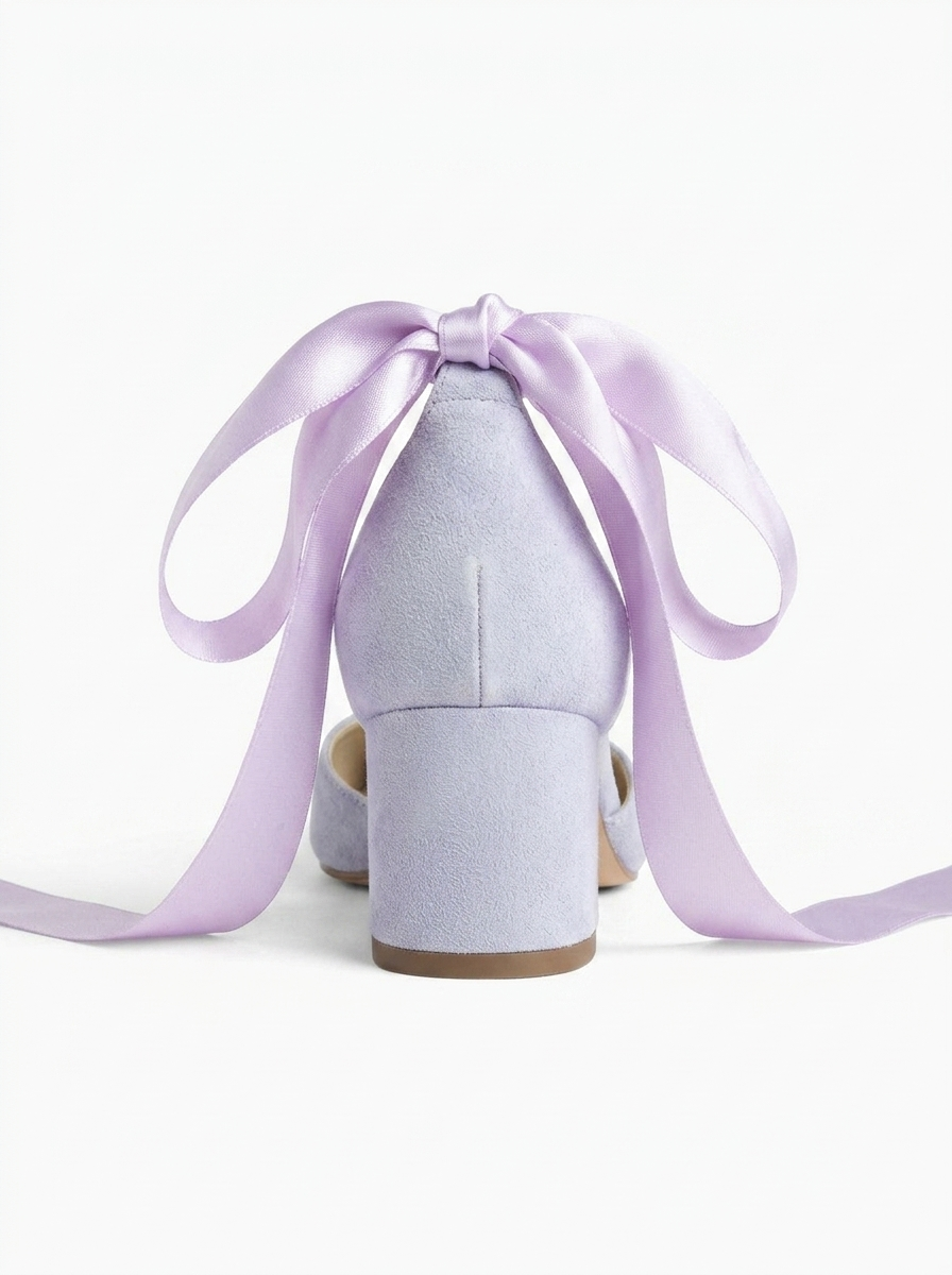 Fiona - Lilac Suede Heels With Tulle Ribbon