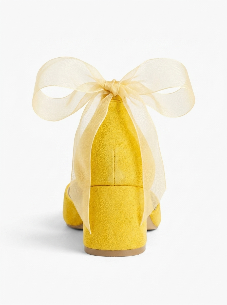 Fiona - Yellow Suede Heels With Tulle Ribbon