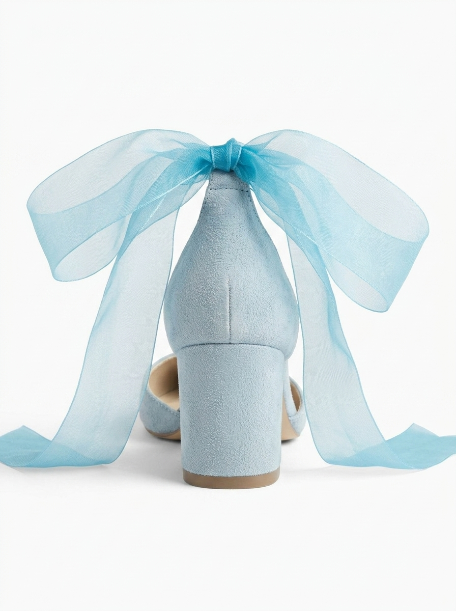 Fiona - Blue Suede Heels With Tulle Ribbon
