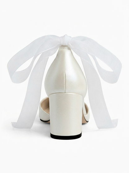 Fiona - Ivory Heels With Tulle Ribbon