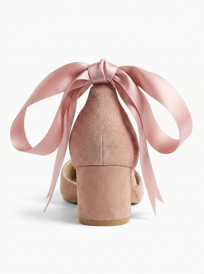 Fiona - Dusty Pink Suede Heels With Ribbon