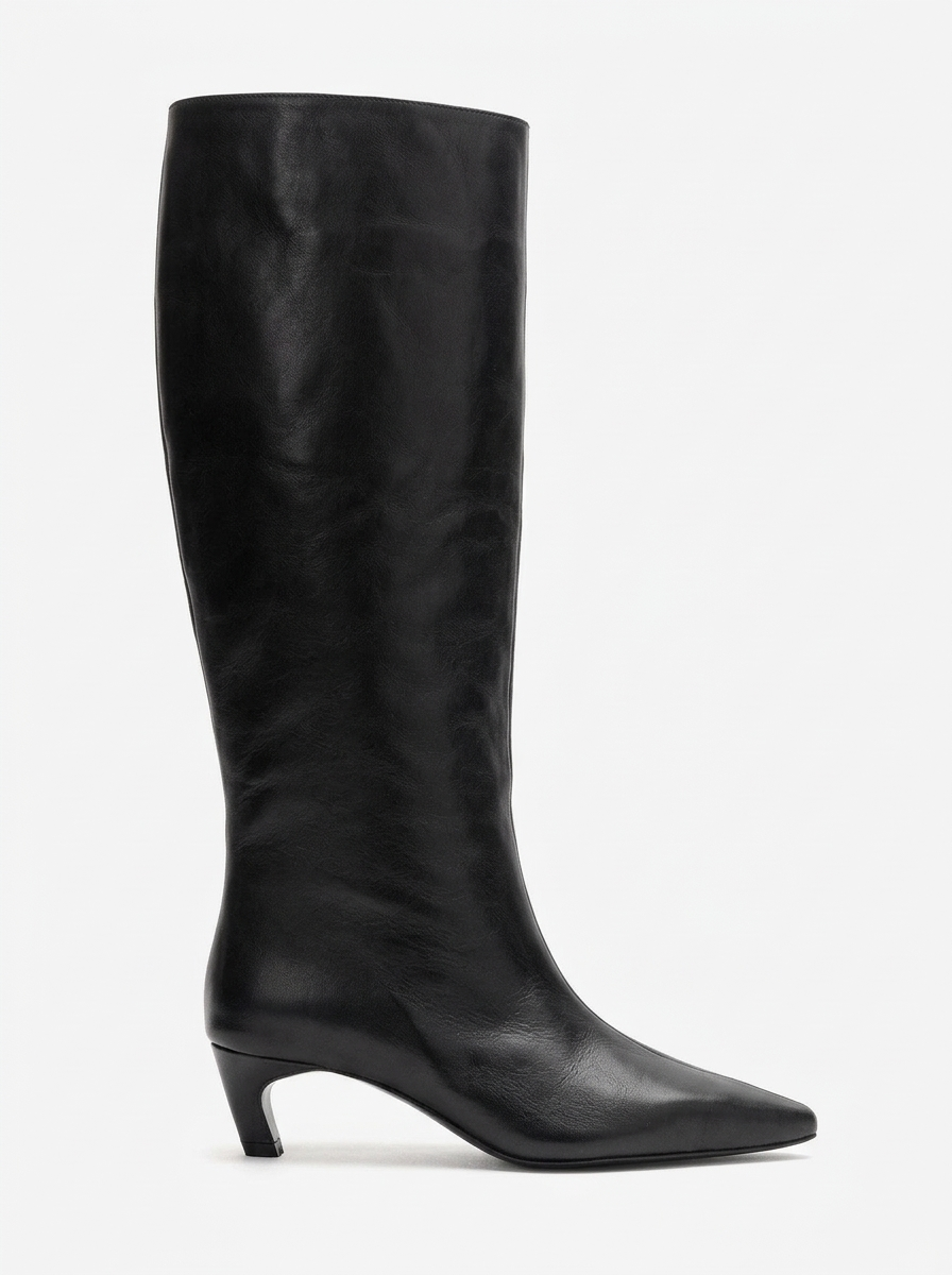 CORVEL - Black Genuine Leather Knee-High Heeled Boot (Women)