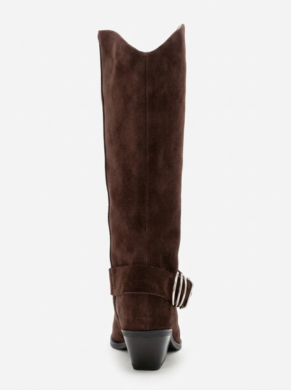 HELIOS - Brown Genuine Leather Block Heel Knee-High Western Boot (Women)