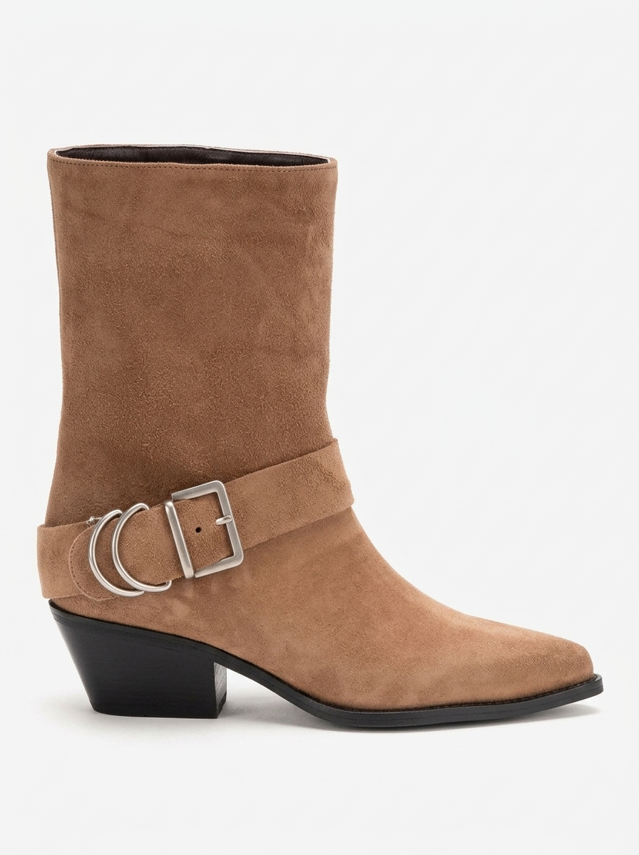 VELMOR - Bota vaquera con hebilla de piel genuina, color Camel (mujer)