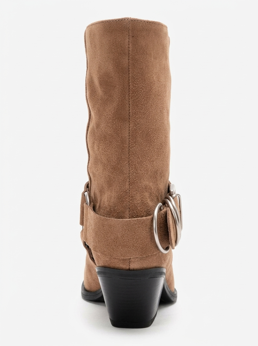 VELMOR - Bota vaquera con hebilla de piel genuina, color Camel (mujer)