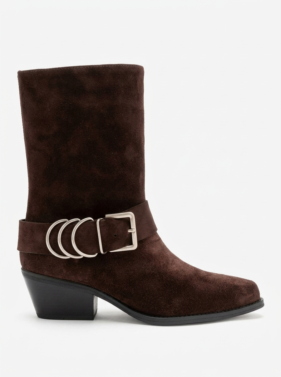 VELMOR - Brown Genuine Leather Buckled Western Boot (Women)