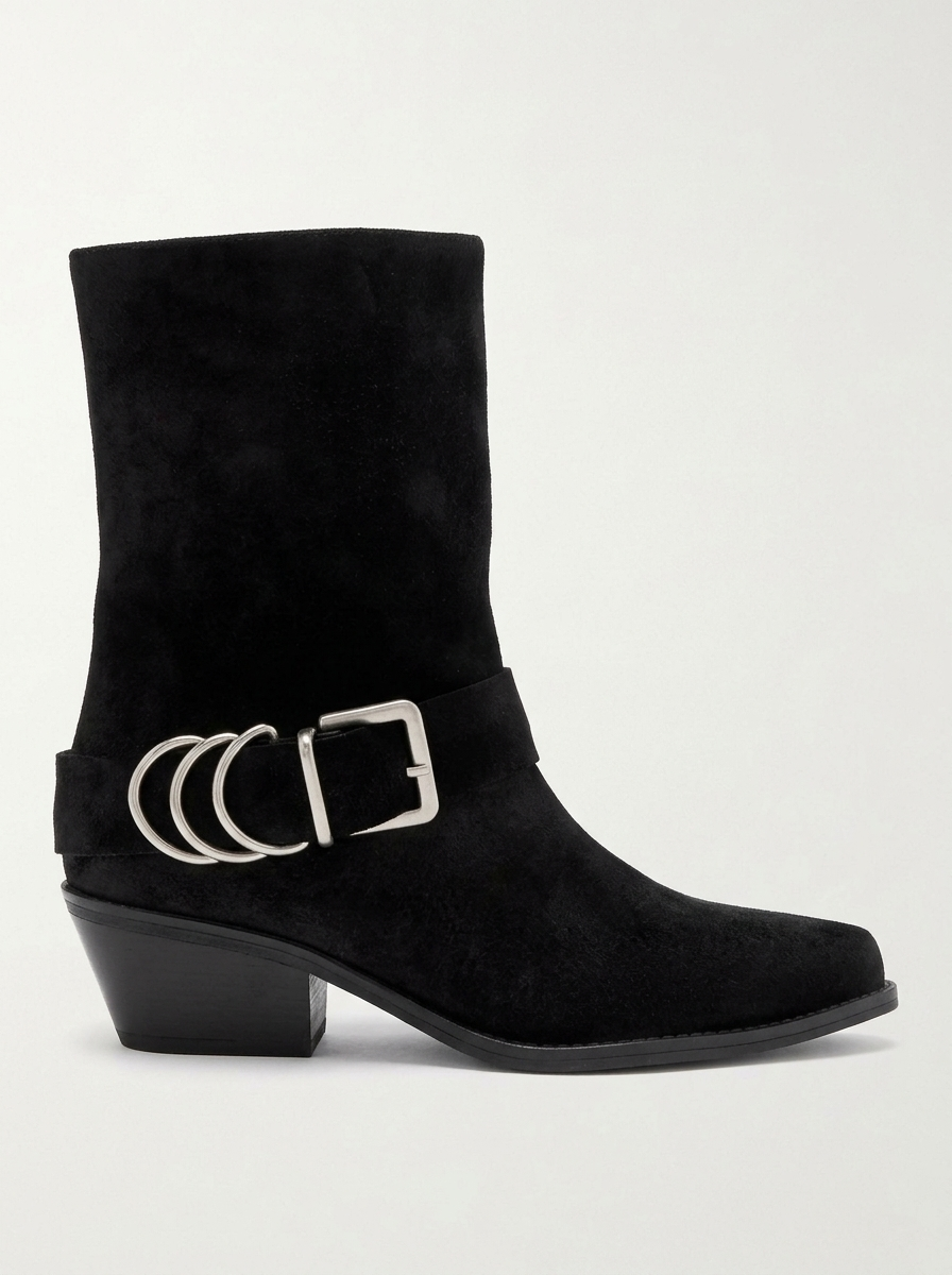 VELMOR - Black Genuine Leather Buckled Western Boot (Women)