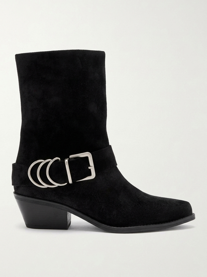 VELMOR - Black Genuine Leather Buckled Western Boot (Women)