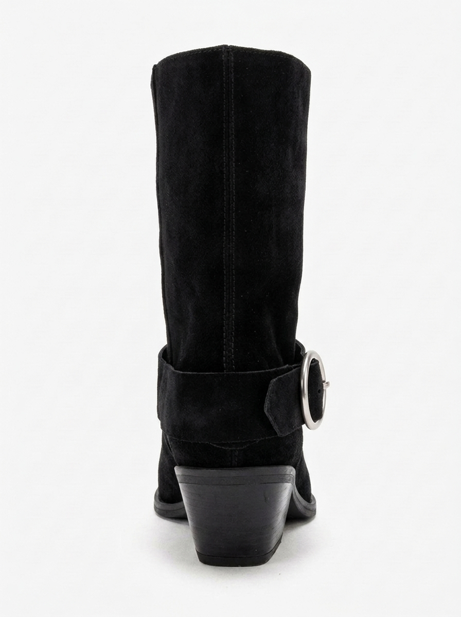 VELMOR - Black Genuine Leather Buckled Western Boot (Women)