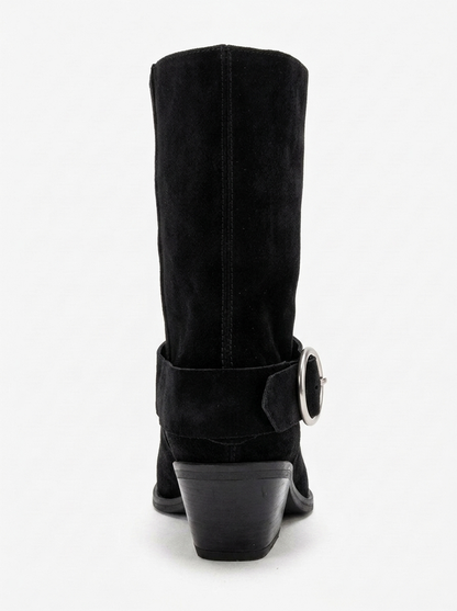 VELMOR - Black Genuine Leather Buckled Western Boot (Women)