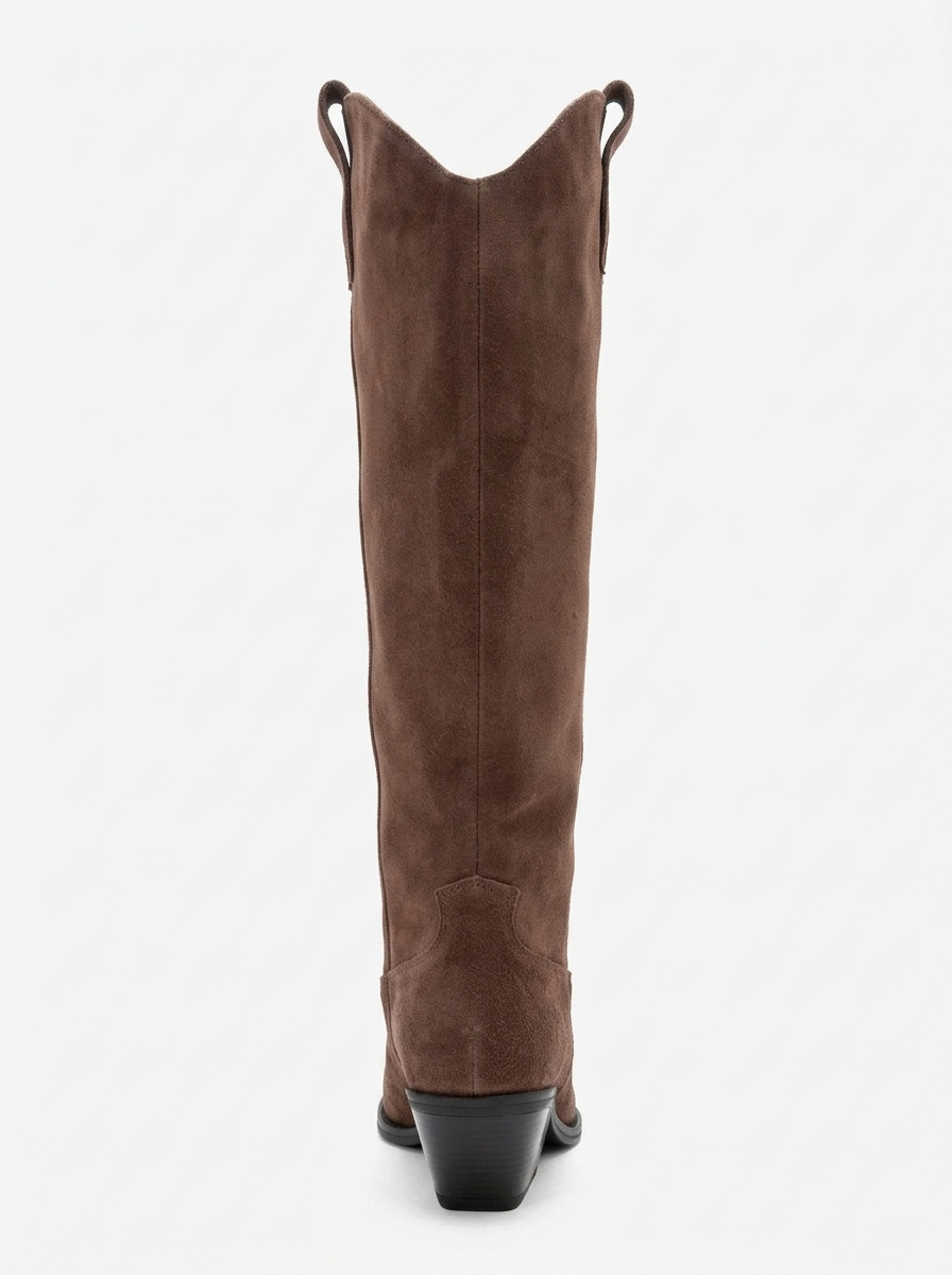ANIA - Brown Genuine Suede Leather Block Heel Knee-High Boot (Women)