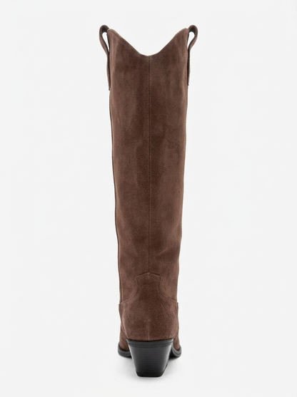 ANIA - Brown Genuine Suede Leather Block Heel Knee-High Boot (Women)