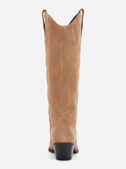 ANIA - Taupe Genuine Suede Leather Block Heel Knee-High Boot (Women)