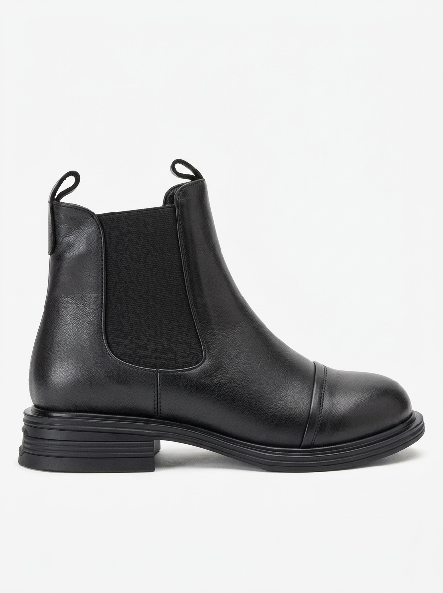 Sidney - Black Leather Buckled Chelsea Boot (Women)