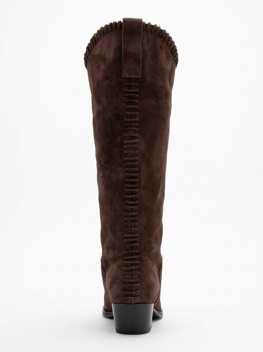 VELIN - Brown Suede Genuine Leather Block Heel Western Boot (Women)