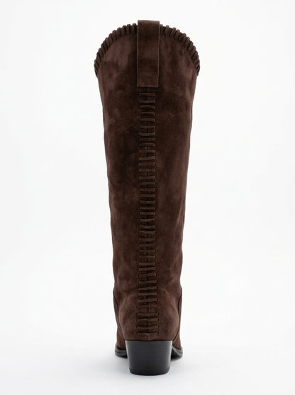 VELIN - Brown Suede Genuine Leather Block Heel Western Boot (Women)