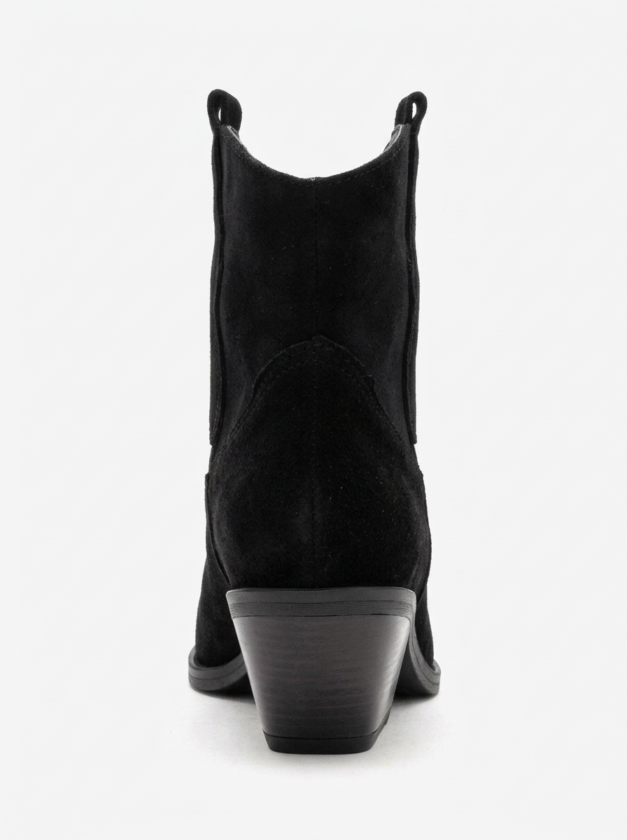 ELIA - Black Genuine Leather Block Heel Western Boot (Women)