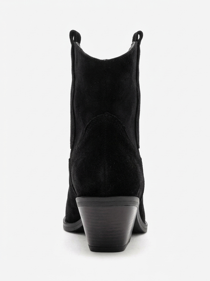 ELIA - Black Genuine Leather Block Heel Western Boot (Women)